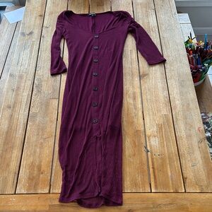 Express Burgundy Long Sleeve Button Dress